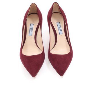 Prada Milano Suede Pointed Toe Heels Burgundy EU 36